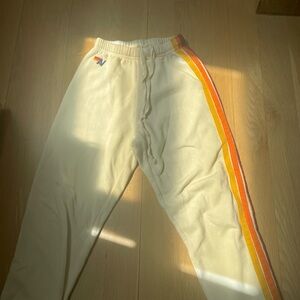 Aviator Nation Cream and Orange Sweatpants with Bold Stripe